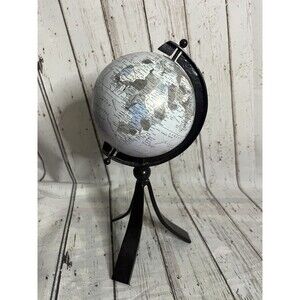 Table Top World Globe Grey & Black Decorative Desk Decor Tabletop Display